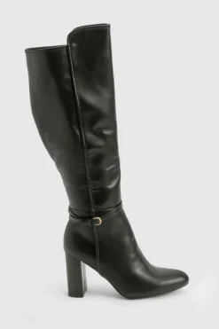 Heels|Over The Knee Boots*boohoo Buckle Detail Block Heel Knee High Boots black
