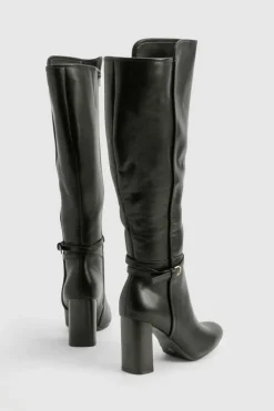 Heels|Over The Knee Boots*boohoo Buckle Detail Block Heel Knee High Boots black