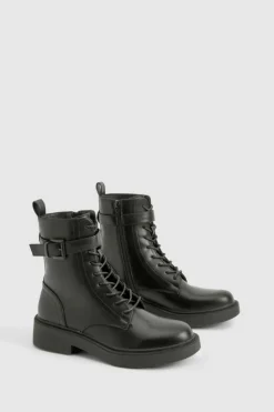 Chunky Boots|Biker Boots*boohoo Buckle Detail Chunky Hiker Boots black