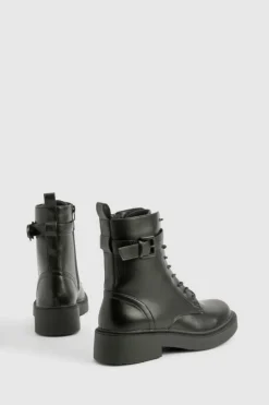 Chunky Boots|Biker Boots*boohoo Buckle Detail Chunky Hiker Boots black