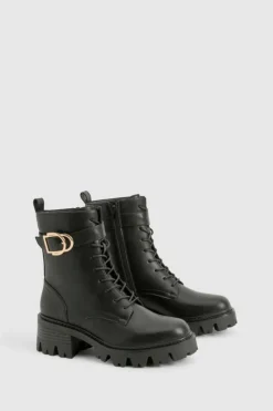 Chunky Boots|Biker Boots*boohoo Buckle Detail Chunky Hiker Boots black