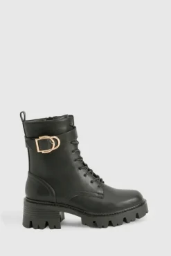 Chunky Boots|Biker Boots*boohoo Buckle Detail Chunky Hiker Boots black