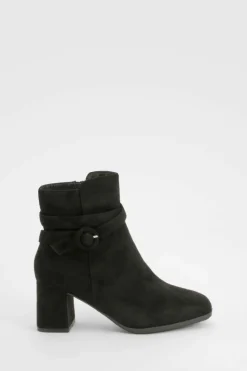 Heels|Heeled Boots*boohoo Buckle Detail Faux Suede Block Heel Ankle Boots black
