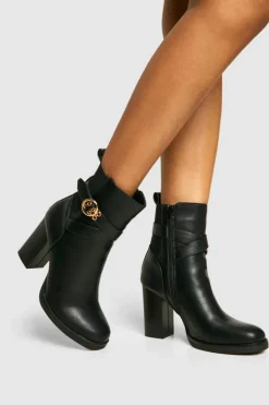 Heeled Boots|All Boots*boohoo Buckle Detail Heeled Chelsea Boot black