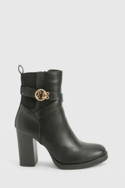 Heeled Boots|All Boots*boohoo Buckle Detail Heeled Chelsea Boot black