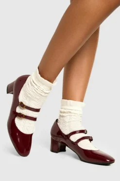 Ballet Flats|Flats*boohoo Buckle Detail Heeled Mary Janes dark red