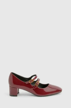 Ballet Flats|Flats*boohoo Buckle Detail Heeled Mary Janes dark red