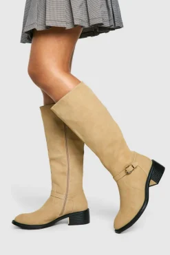 Over The Knee Boots|Knee High Boots*boohoo Buckle Detail Knee High Riding Boots beige