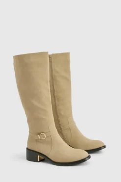 Over The Knee Boots|Knee High Boots*boohoo Buckle Detail Knee High Riding Boots beige