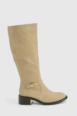 Over The Knee Boots|Knee High Boots*boohoo Buckle Detail Knee High Riding Boots beige