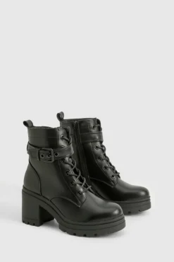 Biker Boots|All Boots*boohoo Buckle Detail Lace Up Hiker Boots black