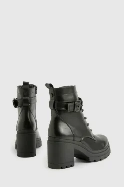 Biker Boots|All Boots*boohoo Buckle Detail Lace Up Hiker Boots black