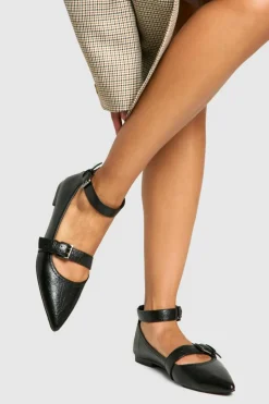 Flats*boohoo Buckle Detail Pointed Flats black