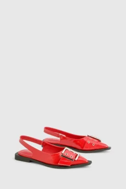 Flats*boohoo Buckle Detail Pointed Flats red