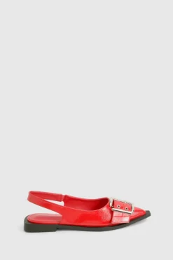 Flats*boohoo Buckle Detail Pointed Flats red