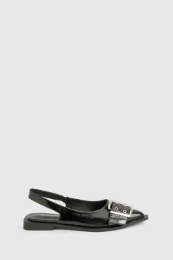 Flats*boohoo Buckle Detail Pointed Flats black