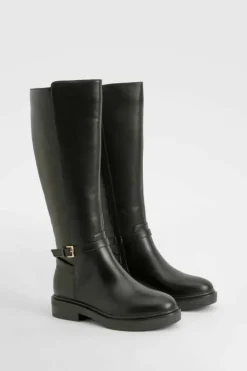 Over The Knee Boots|Knee High Boots*boohoo Buckle Detail Riding Knee High Boots black