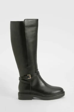 Over The Knee Boots|Knee High Boots*boohoo Buckle Detail Riding Knee High Boots black