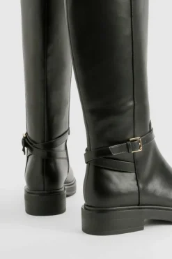 Over The Knee Boots|Knee High Boots*boohoo Buckle Detail Riding Knee High Boots black