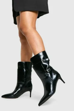 Calf High Boots|All Boots*boohoo Buckle Detail Stiletto Calf High Boots black