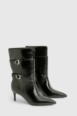 Calf High Boots|All Boots*boohoo Buckle Detail Stiletto Calf High Boots black