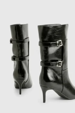 Calf High Boots|All Boots*boohoo Buckle Detail Stiletto Calf High Boots black
