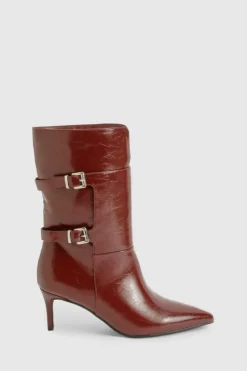 Calf High Boots*boohoo Buckle Detail Stiletto Calf High Boots oxblood