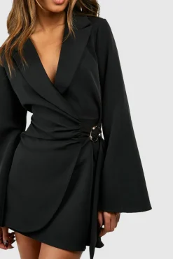 Blazer Dresses|Mini Dresses*boohoo Buckle Detail Tie Waist Tailored Blazer Dress black