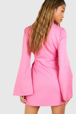Blazer Dresses|Mini Dresses*boohoo Buckle Detail Tie Waist Tailored Blazer Dress pink