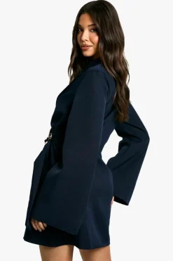 Blazer Dresses|Suits & Tailoring*boohoo Buckle Detail Tie Waist Tailored Blazer Dress navy