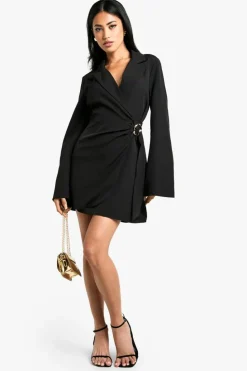 Blazer Dresses|Mini Dresses*boohoo Buckle Detail Tie Waist Tailored Blazer Dress black