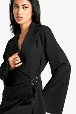 Blazer Dresses|Mini Dresses*boohoo Buckle Detail Tie Waist Tailored Blazer Dress black