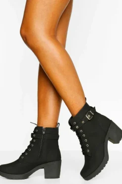 Chunky Boots|Biker Boots*boohoo Buckle Lace Up Chunky Hiker Boots black