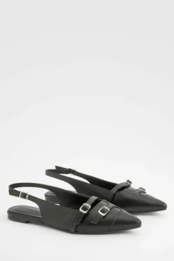 Flats*boohoo Buckle Slingback Pointed Flats black
