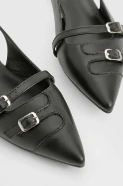 Flats*boohoo Buckle Slingback Pointed Flats black