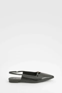 Flats*boohoo Buckle Slingback Pointed Flats black