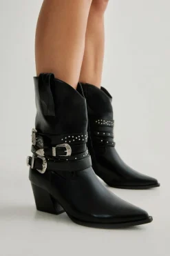 Ankle Boots*NastyGal Buckle Strap Ankle Western Boot black