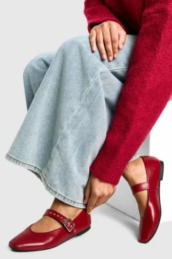 Ballet Flats|Flats*boohoo Buckle Strap Ballet Flats red