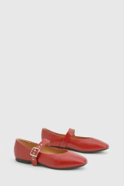 Ballet Flats|Flats*boohoo Buckle Strap Ballet Flats red