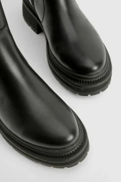 Over The Knee Boots|Knee High Boots*boohoo Buckle Strap Detail Chunky Knee High Boots black