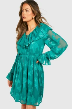 Smock Dresses*boohoo Burnout Floral Frill Detail Smock Dress green