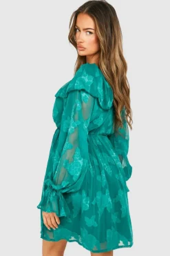 Smock Dresses*boohoo Burnout Floral Frill Detail Smock Dress green