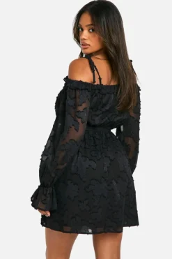 Skater Dresses*boohoo Burnout Floral Lace Up Front Mini Dress black