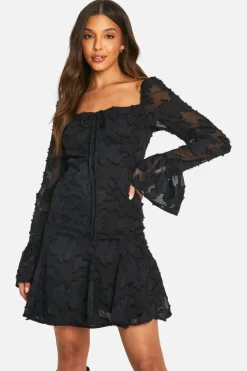 Skater Dresses*boohoo Burnout Floral Milkmaid Mini Dress black