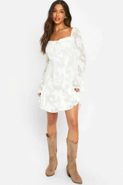 Skater Dresses*boohoo Burnout Floral Milkmaid Mini Dress white