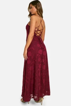 Maxi Dresses*boohoo Burnout Floral Tie Back Maxi Dress wine