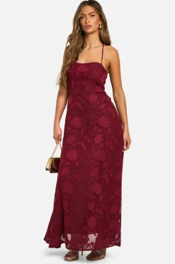 Maxi Dresses*boohoo Burnout Floral Tie Back Maxi Dress wine