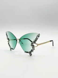Sunglasses*SVNX Butterfly Lens with Crystal Detail in Green