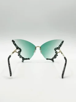 Sunglasses*SVNX Butterfly Lens with Crystal Detail in Green