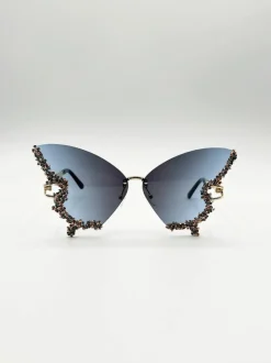 Sunglasses*SVNX Butterfly Lens with Crystal Detail in Blue